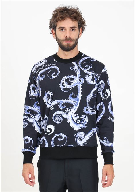 Black men's crewneck sweatshirt with Barocco motifs VERSACE JEANS COUTURE | 77GAI3R0FS161QY9